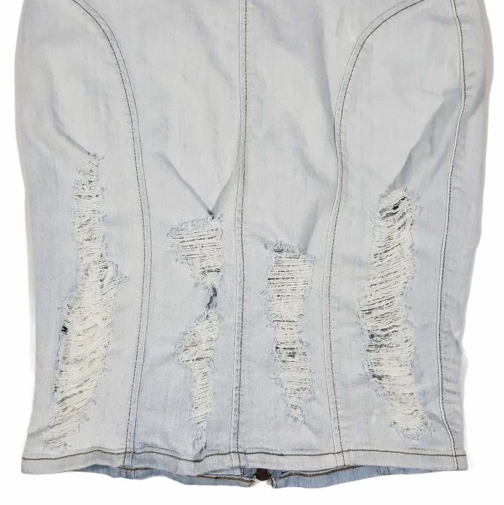 Vintage Guess Denim Wiggle Skirt Sz Medium Light Jean Wash Distressed Zipper Y2K
